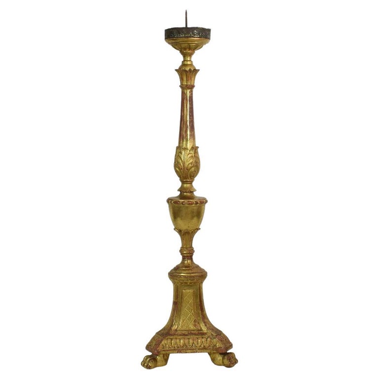 Large Italian Late 18th Century Classical Giltwood Candleholder For Sale