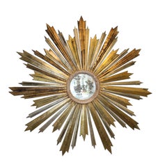 Large Italian Late 19th Century Sunburst Mirror with Alternating Rays