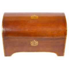 Large Italian Leather Armorial Domed Top Box