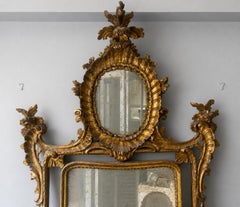 Large Italian Louis XV Giltwood Mirror, Hand-Carved Floral Design