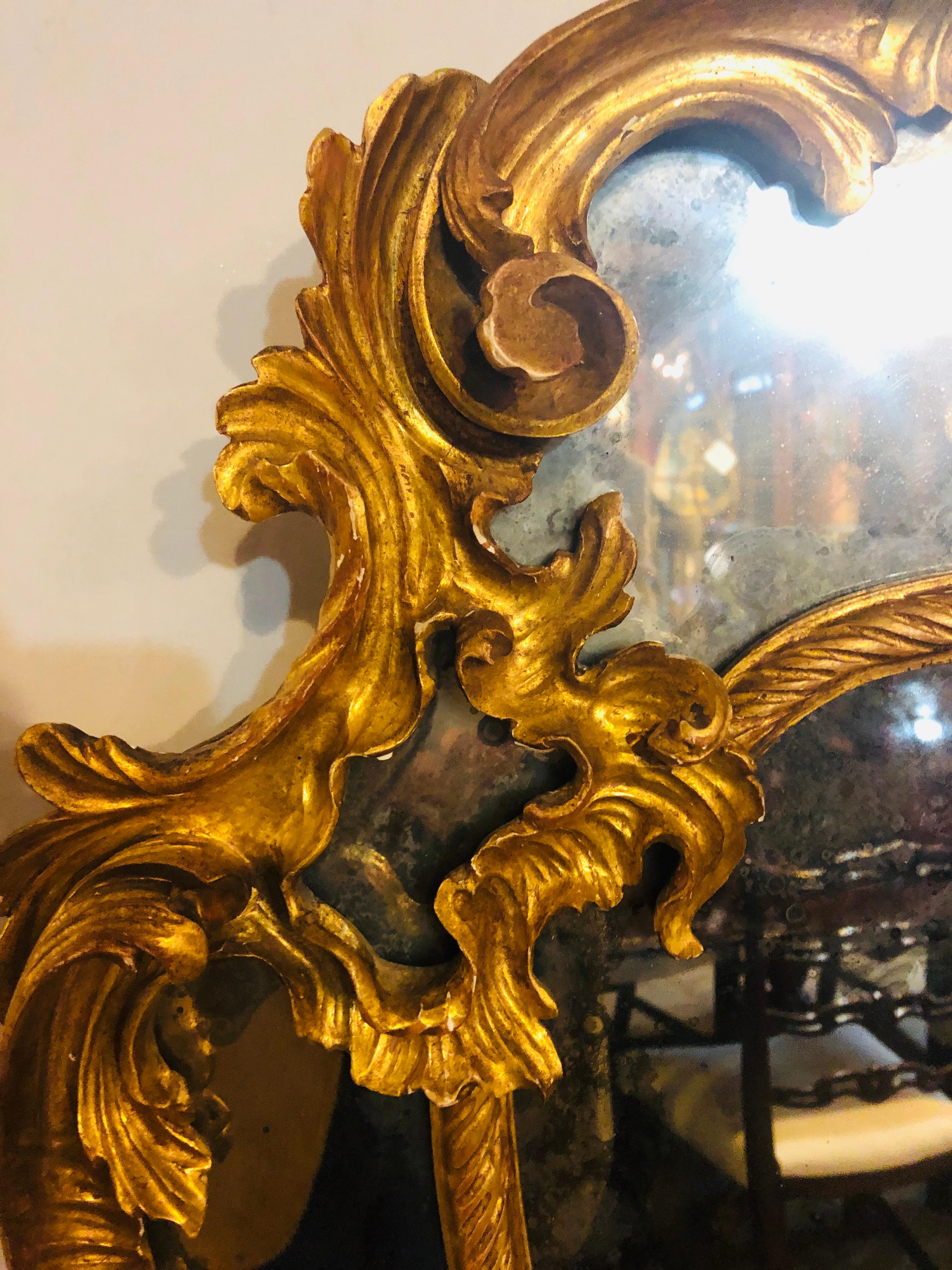 Large Italian Louis XV Style Giltwood Wall Console or Floor Mirror 5