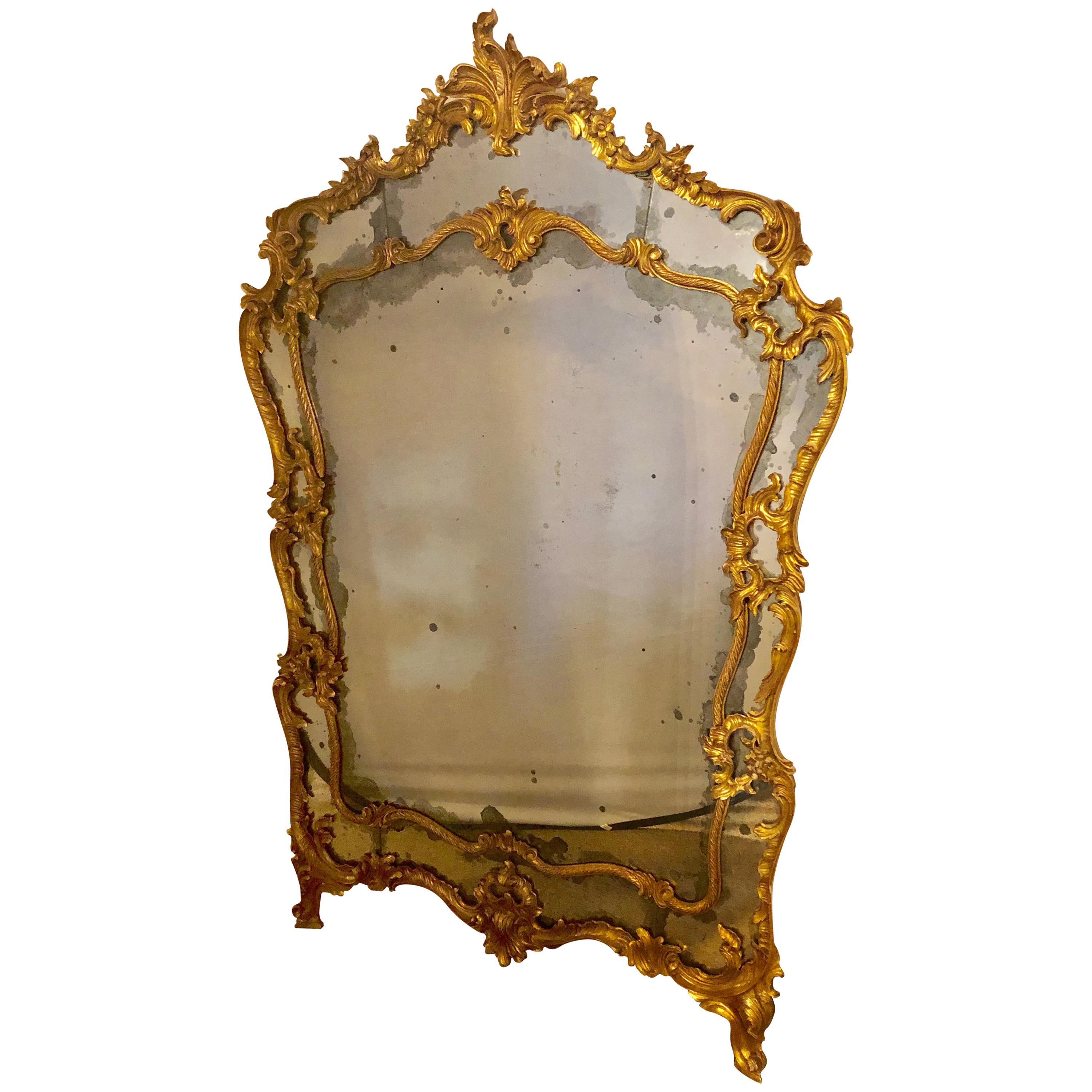 Large Italian Louis XV Style Giltwood Wall Console or Floor Mirror