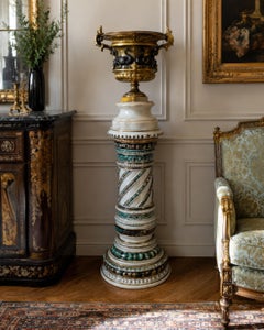 Large Italian Majolica Ceramic Pedestal, Hand Decorated, Circa 1890