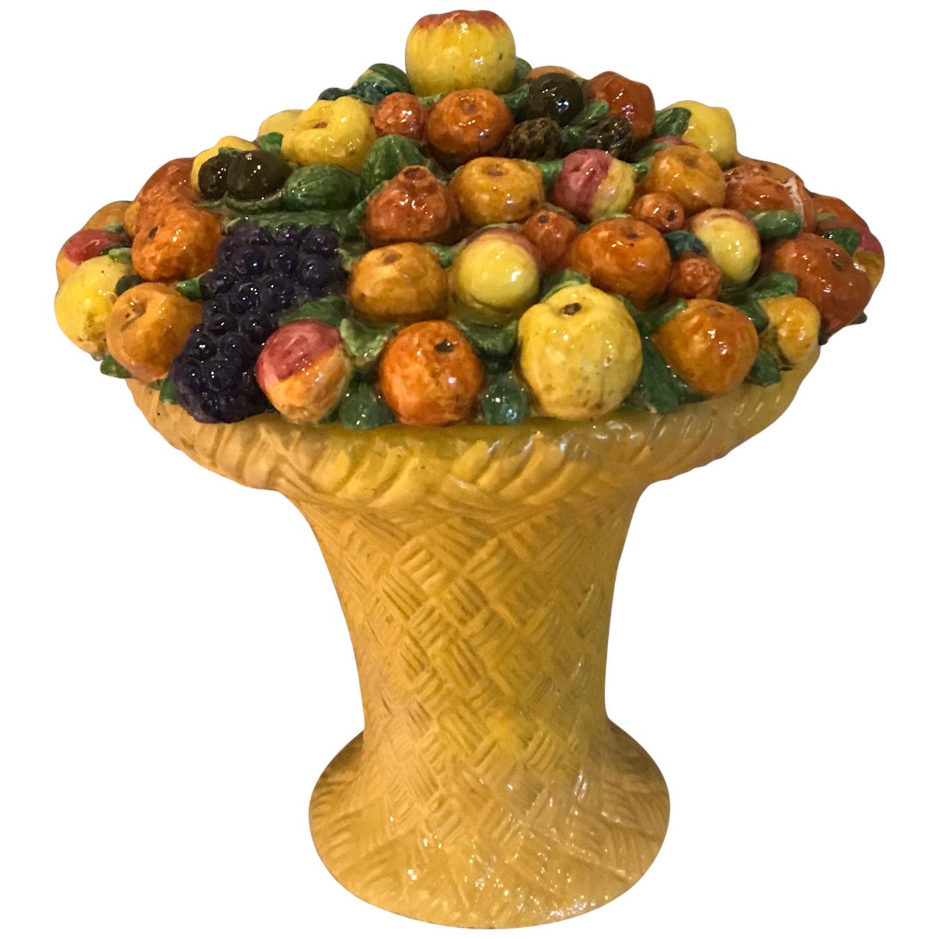 Large Italian Majolica Cornucopia Fruit Basket