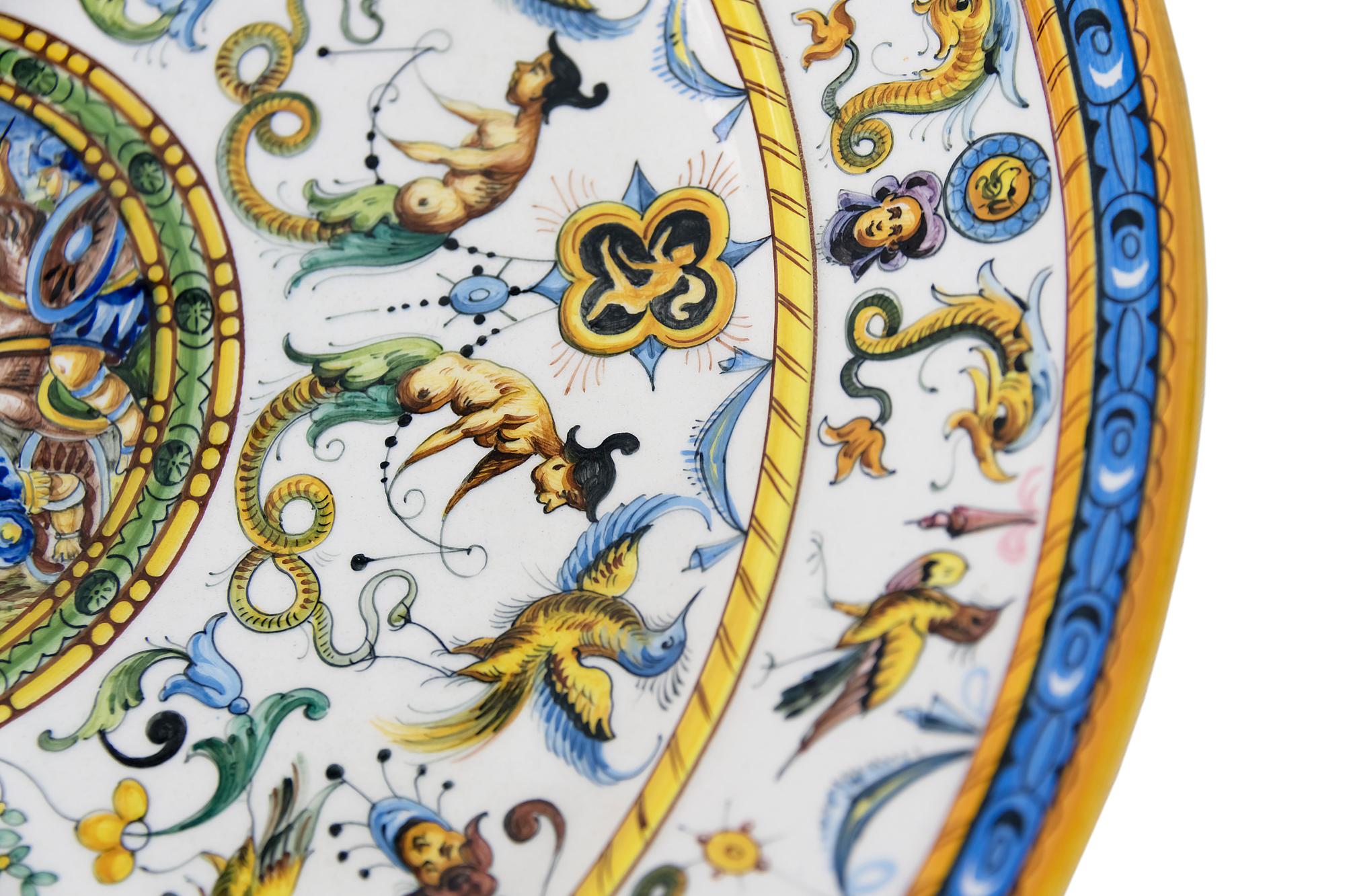 Hand-Painted Large Italian Majolica Hand Painted Plate For Sale