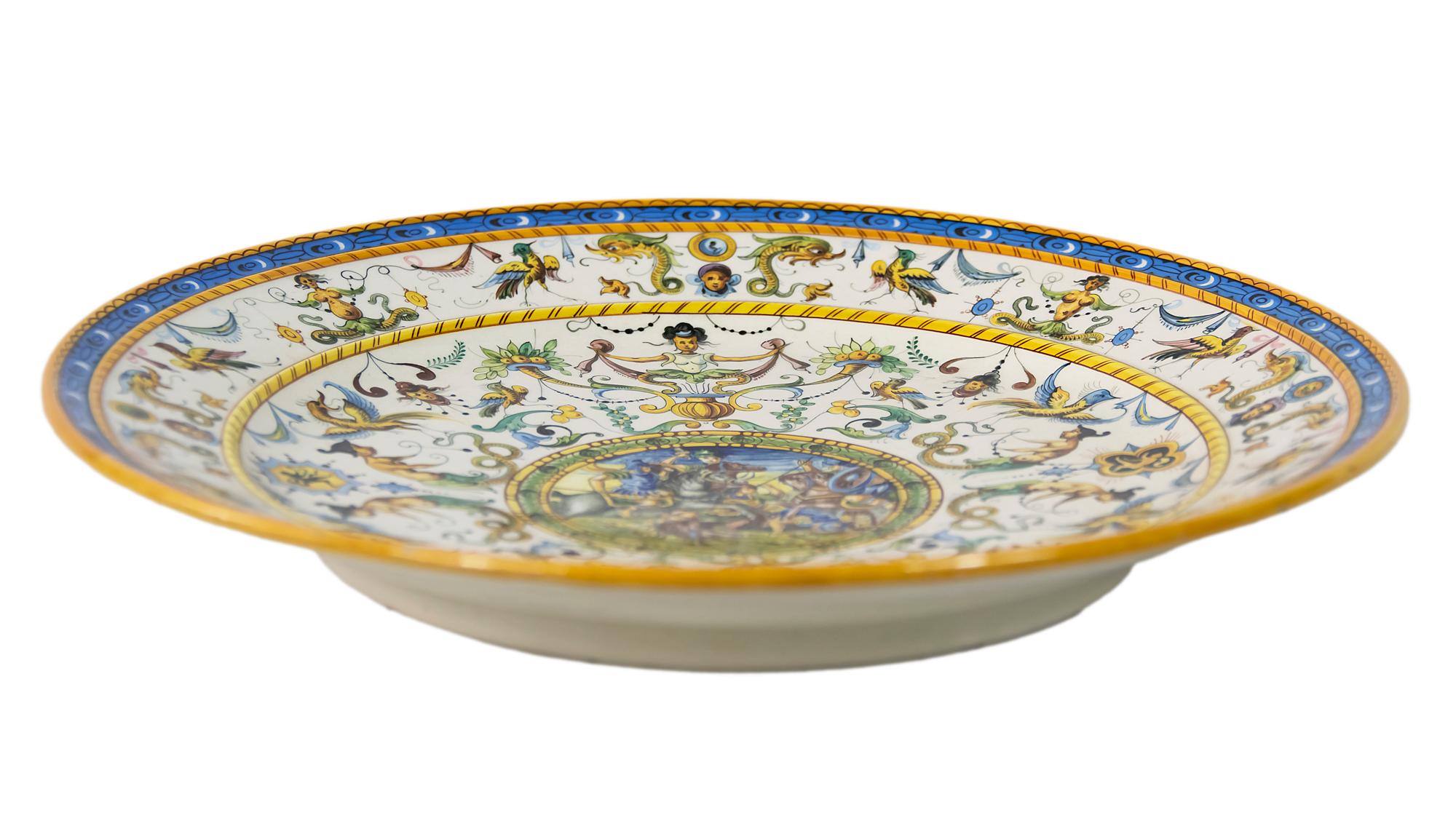 20th Century Large Italian Majolica Hand Painted Plate For Sale