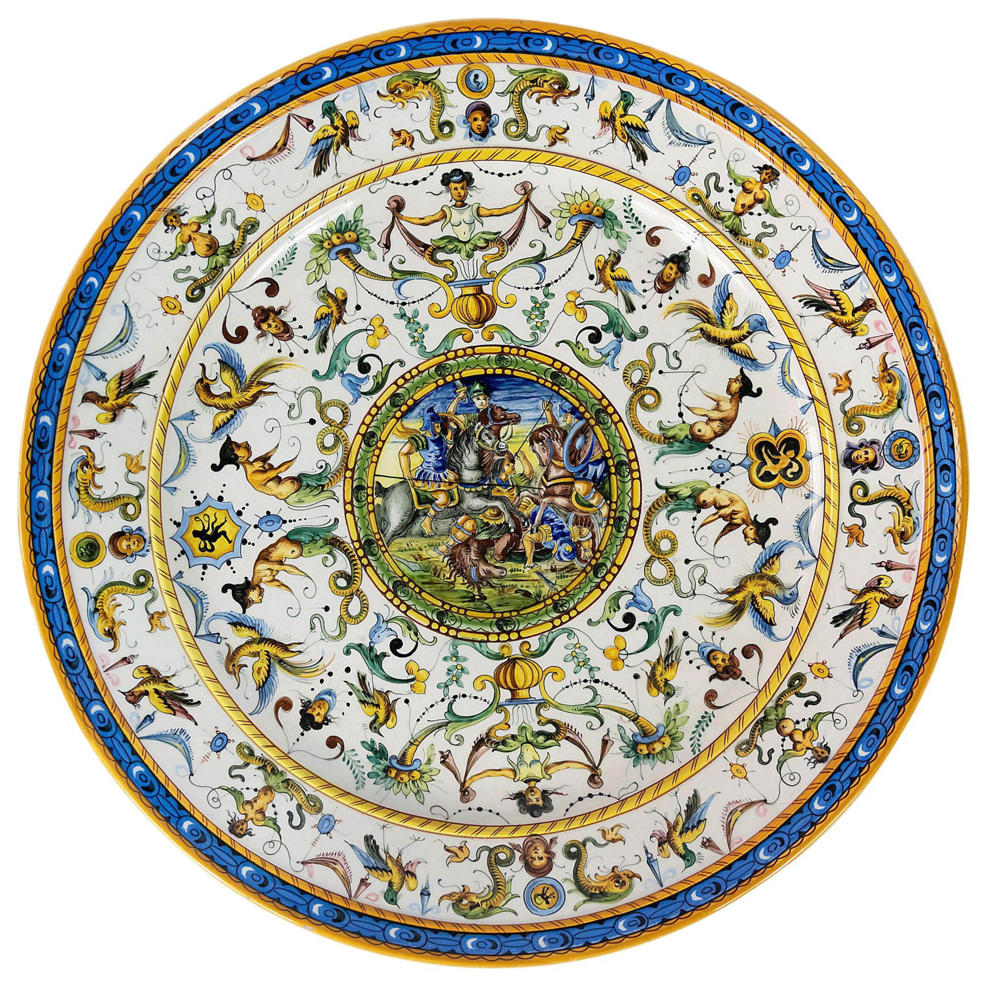 Large Italian Majolica Hand Painted Plate For Sale