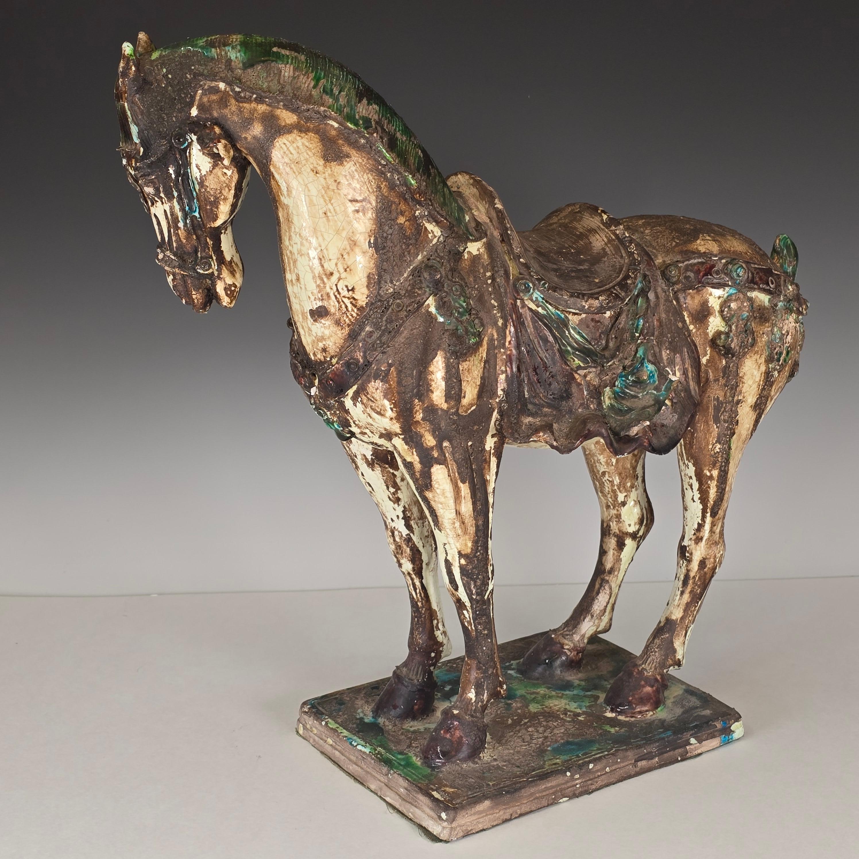 Caballo grande de mayólica italiana Tang Glaseado en venta