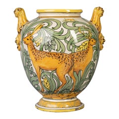 Große italienische Vase aus Majolika mit zwei Henkeln, um 1900