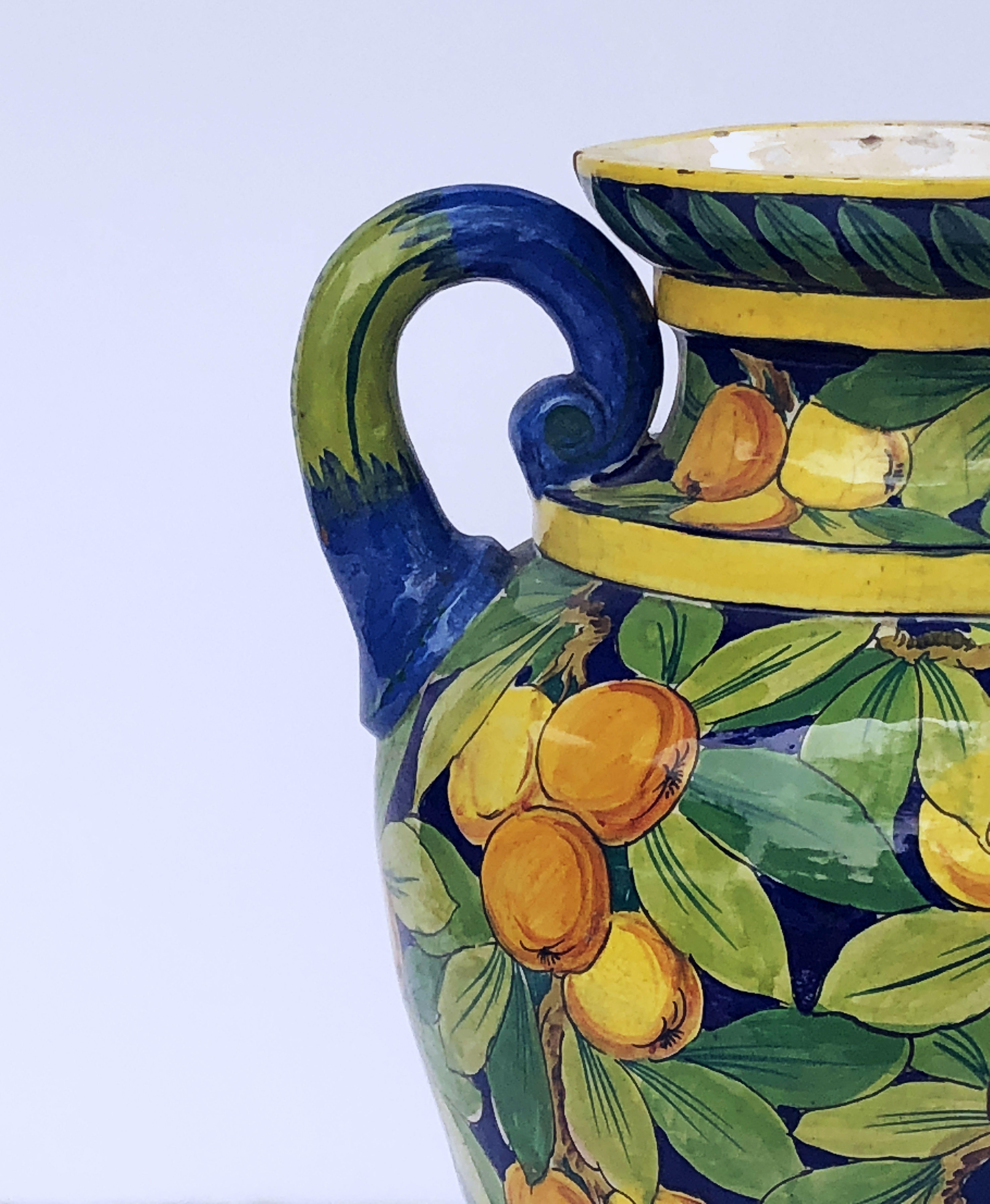 Large Italian Majolica Vase with Lemons and Oranges Design ‘H 25’ 2