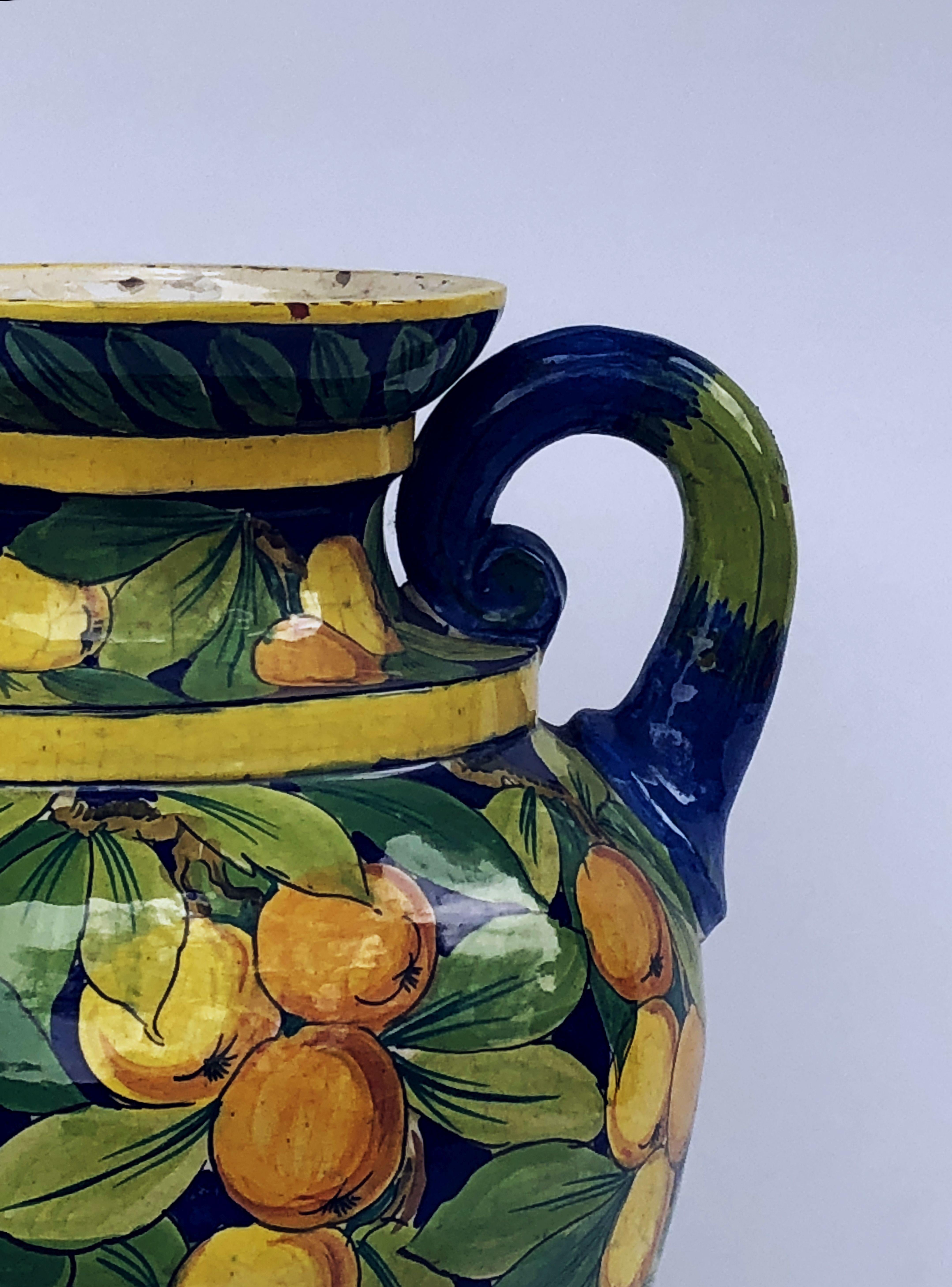 Large Italian Majolica Vase with Lemons and Oranges Design ‘H 25’ 3