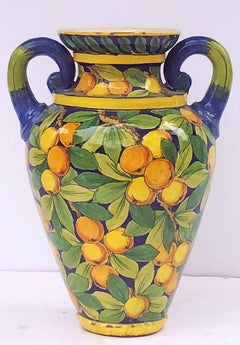Large Italian Majolica Vase with Lemons and Oranges Design ‘H 25’
