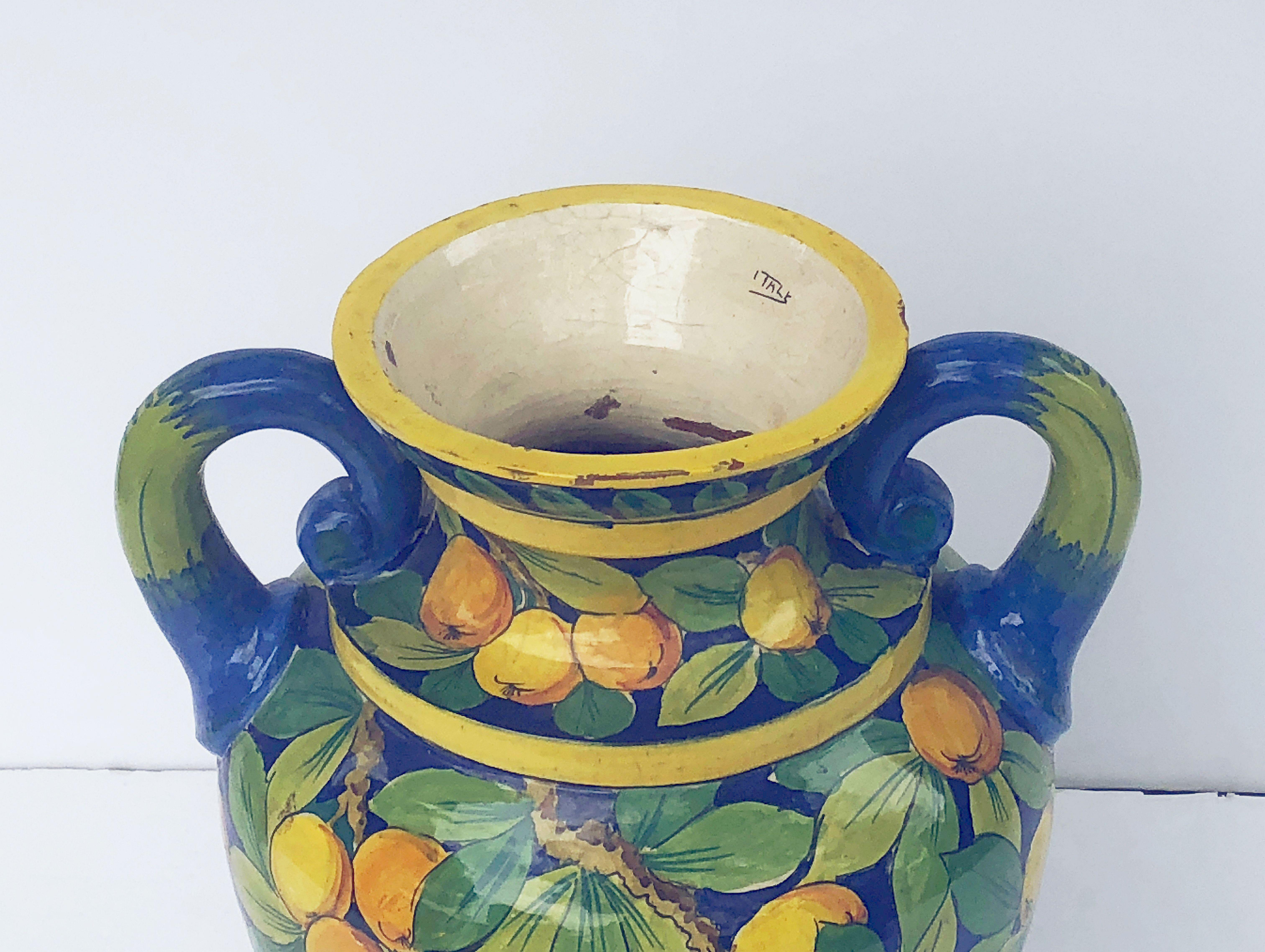 Large Italian Majolica Vase with Lemons and Oranges Design ‘H 25’ 1