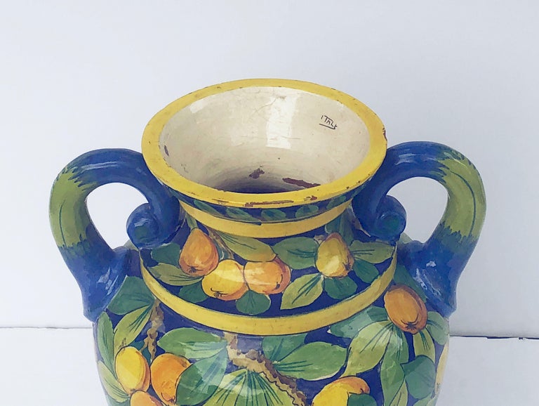Large Italian Majolica Vase with Lemons and Oranges Design ‘H 25’ at