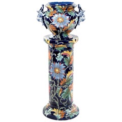 Large Italian Majolica Vase with Stand