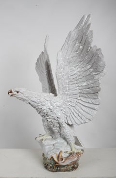 Large Italian Majolica White Terracotta Eagle Perched on Rock - USA 250th B-Day