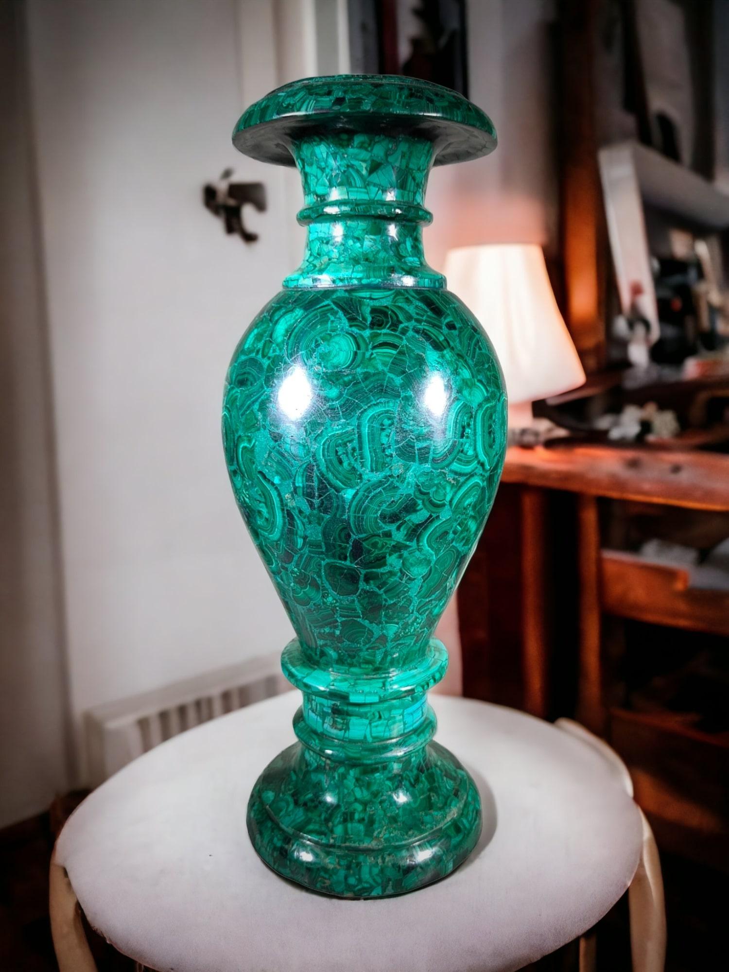 Large Italian Malachite Vase For Sale 6
