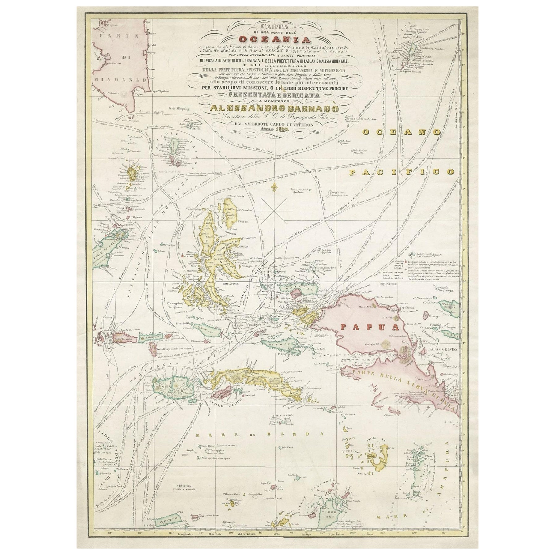 Grande carta italiana delle isole dell'Oceania, incluse Papua, Timor, Banda, Ceram, 1855 in vendita