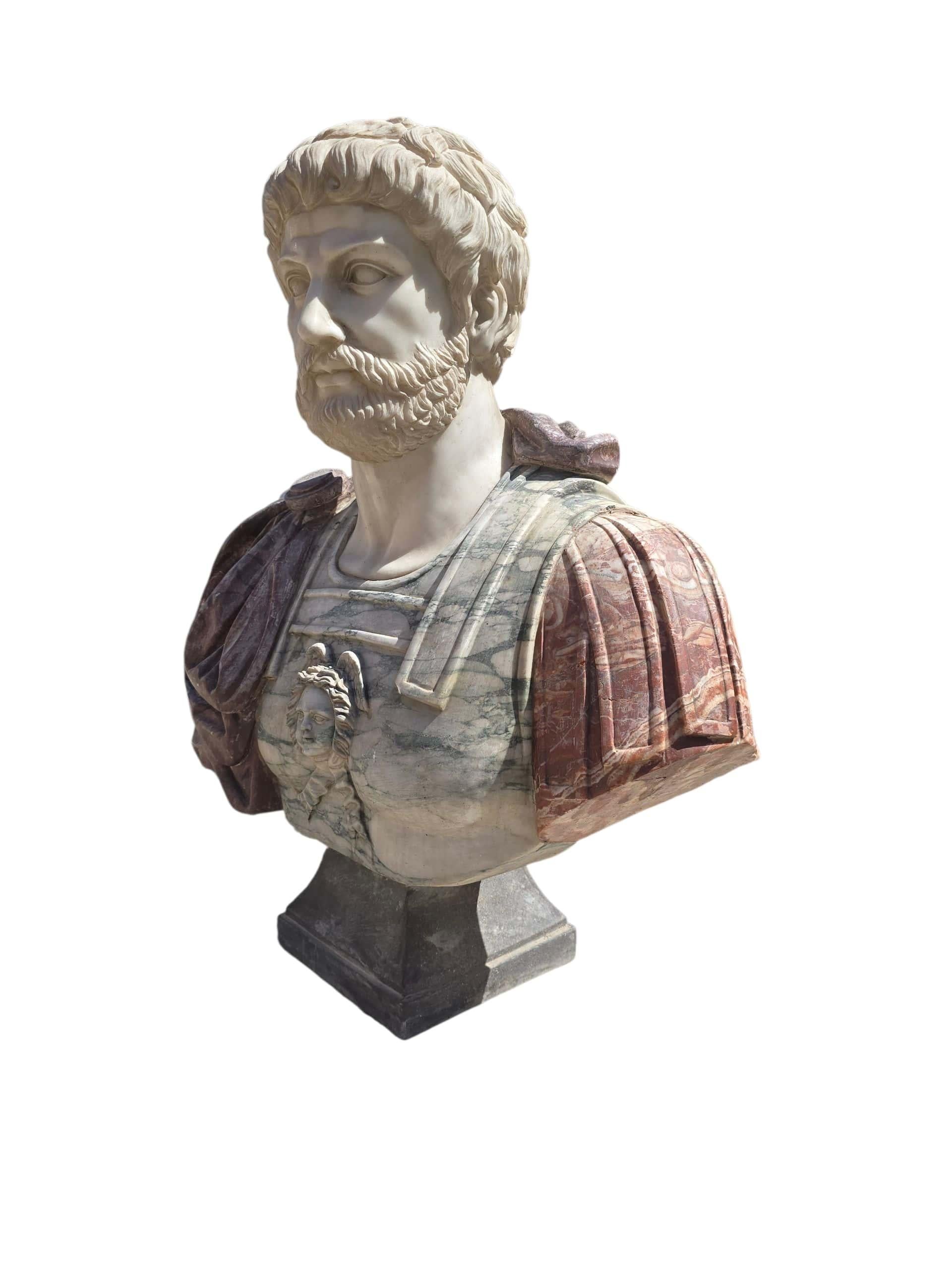 Large Italian Marble Bust of a Roman Emperor, 20th Century In Good Condition For Sale In Madrid, ES