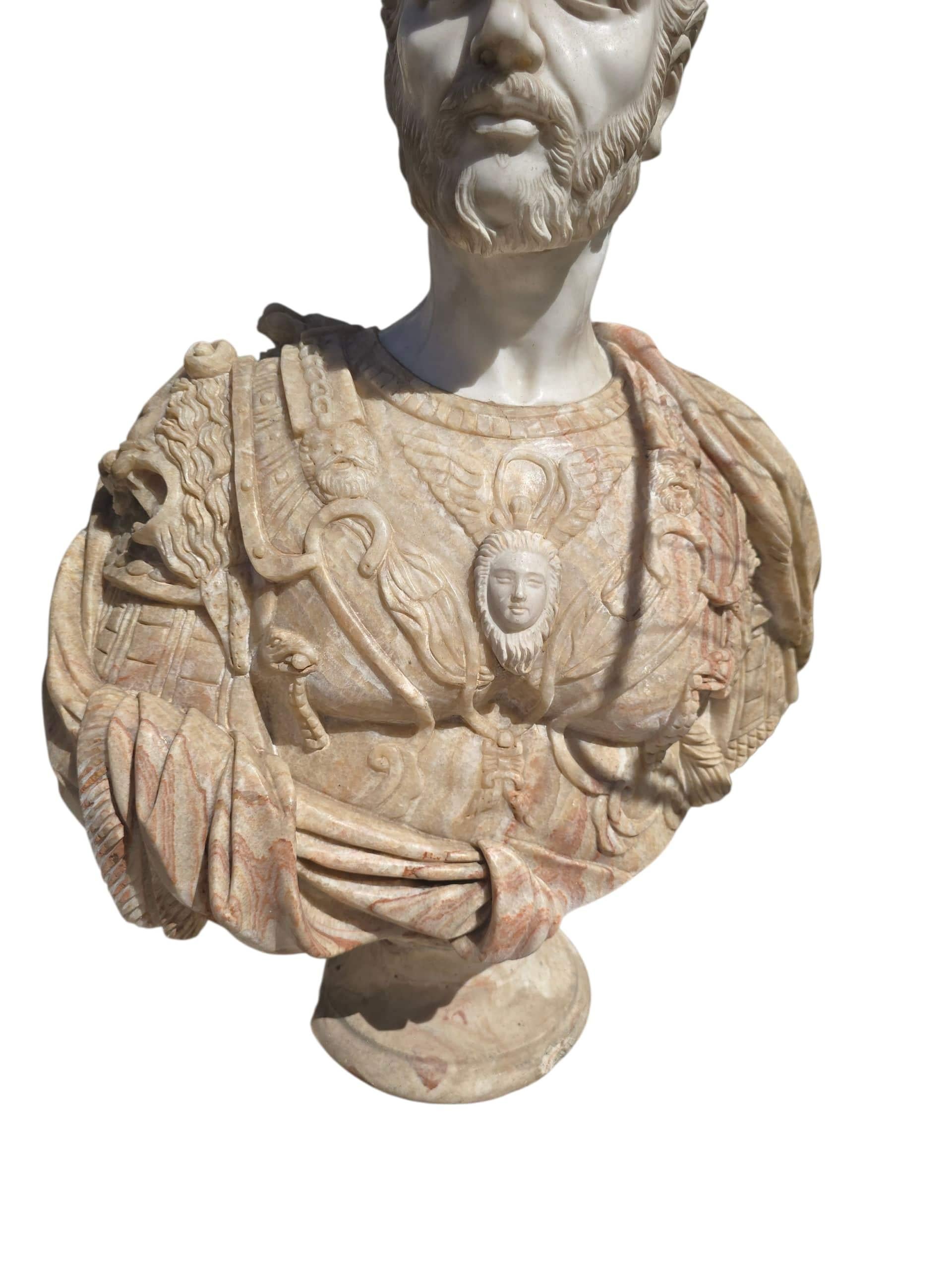 Large Italian Marble Bust of a Roman Emperor, 20th Century In Good Condition For Sale In Madrid, ES