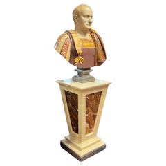 Grand buste d'empereur romain en marbre italien daté de 1887