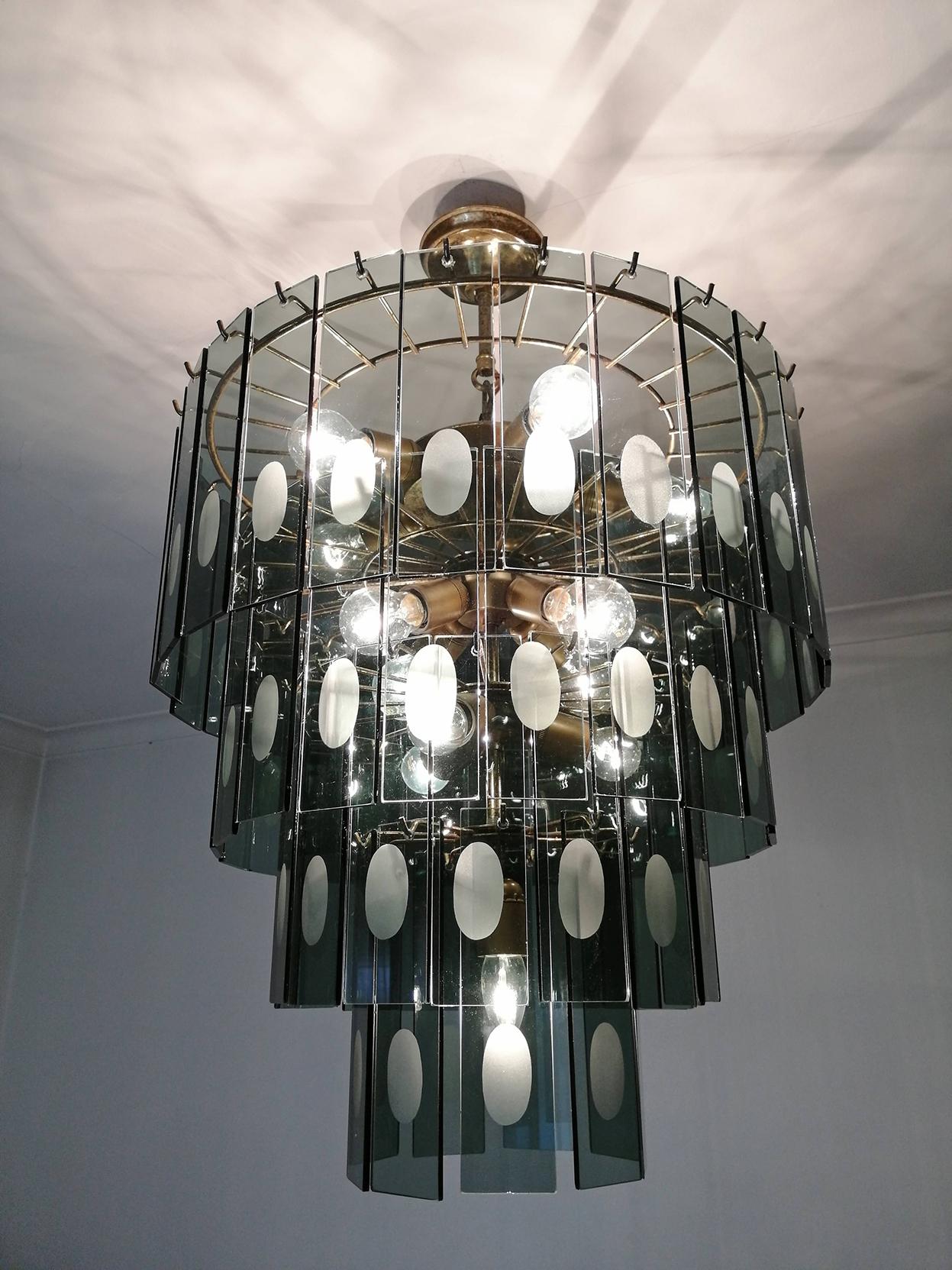 Large Italian Max Ingrand Fontana Art Style Smoked Glass 13-Light Chandelier 4