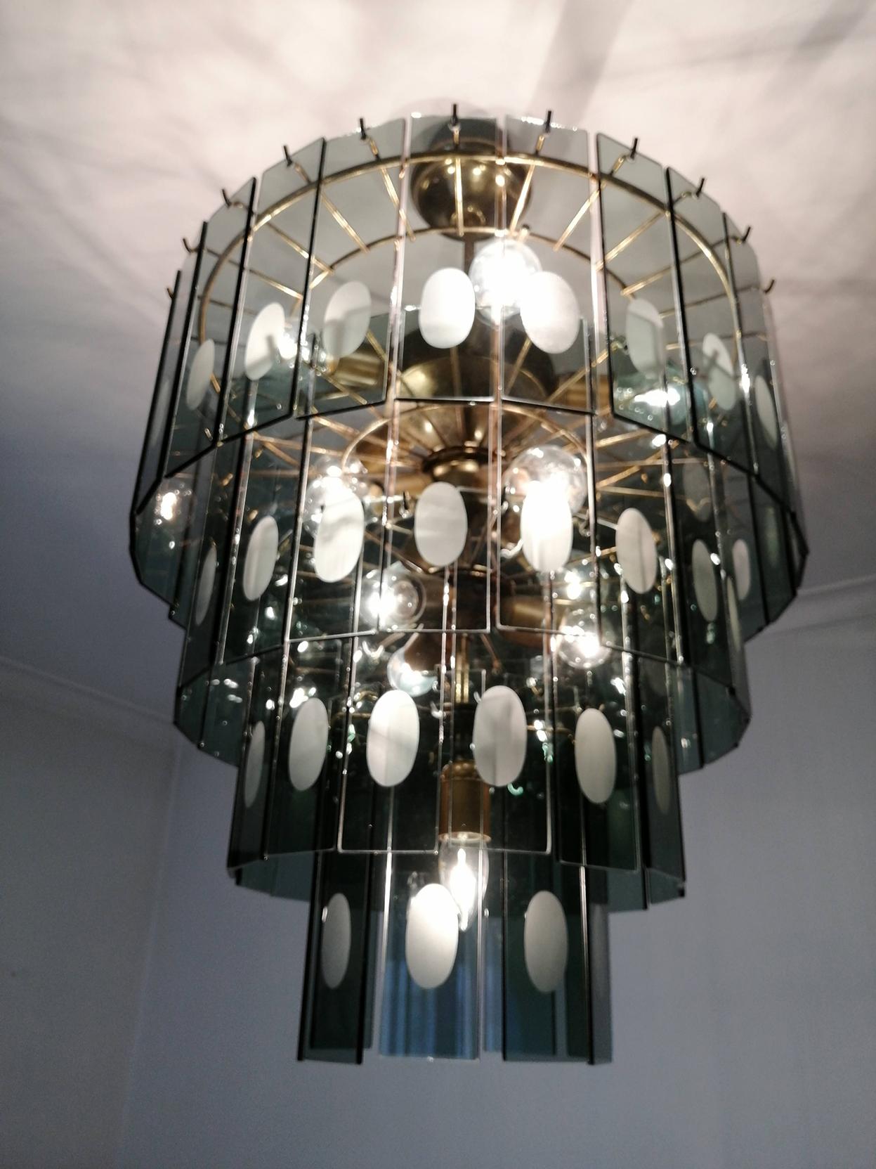 Large Italian Max Ingrand Fontana Art Style Smoked Glass 13-Light Chandelier 5