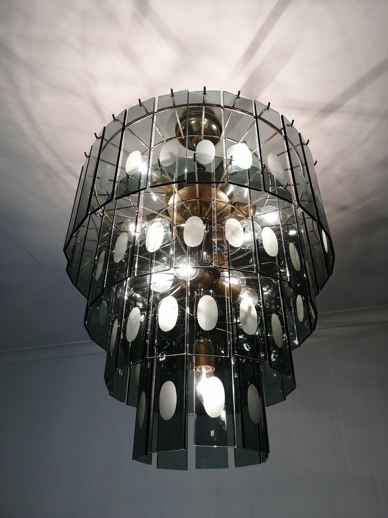 Large Italian Max Ingrand Fontana Art Style Smoked Glass 13-Light Chandelier 6