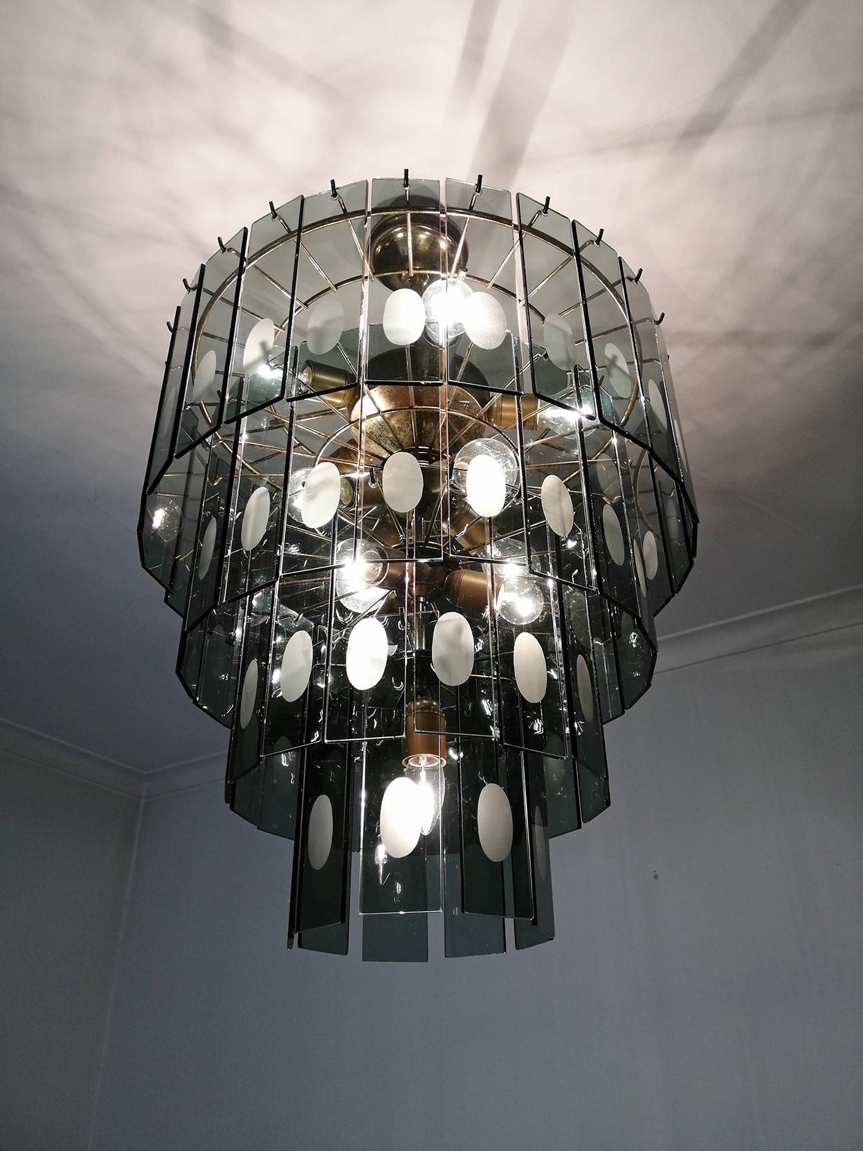 Large Italian Max Ingrand Fontana Art Style Smoked Glass 13-Light Chandelier 7