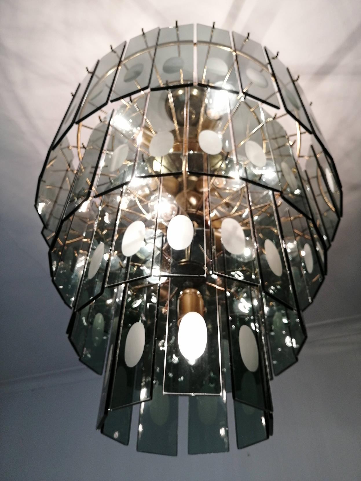 Large Italian Max Ingrand Fontana Art Style Smoked Glass 13-Light Chandelier 8