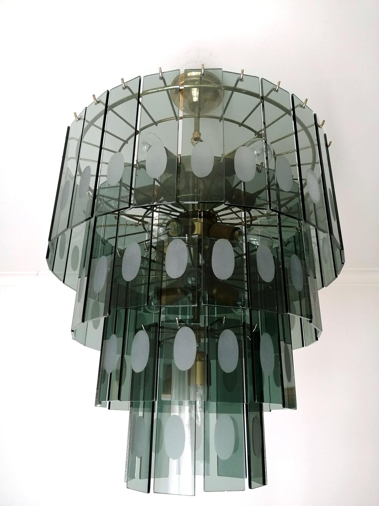 Large Italian Max Ingrand Fontana Art Style Smoked Glass 13-Light Chandelier In Good Condition In Coimbra, PT