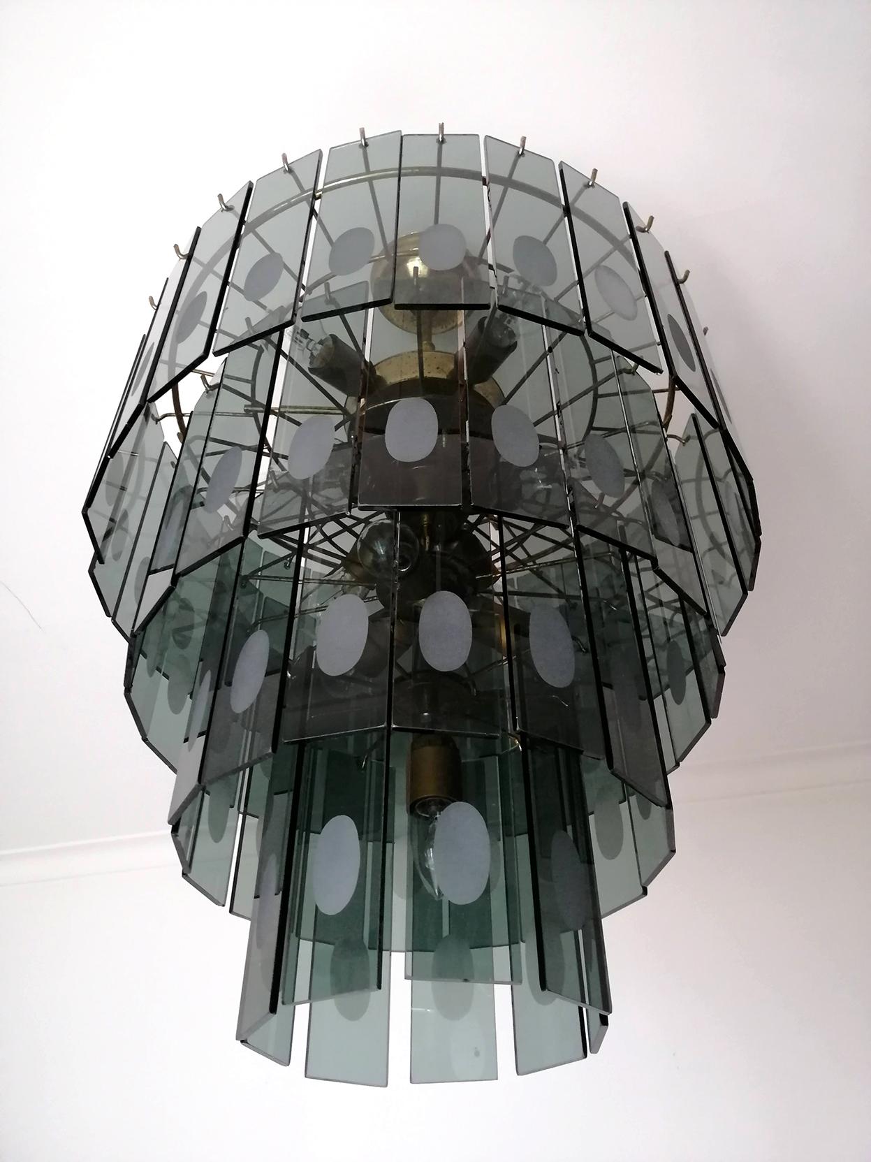 20th Century Large Italian Max Ingrand Fontana Art Style Smoked Glass 13-Light Chandelier For Sale