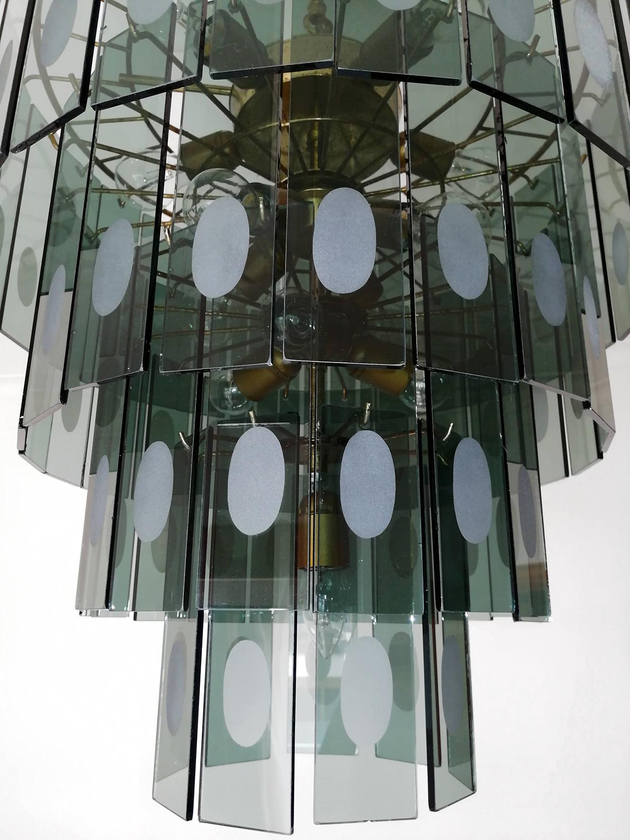 Large Italian Max Ingrand Fontana Art Style Smoked Glass 13-Light Chandelier 1