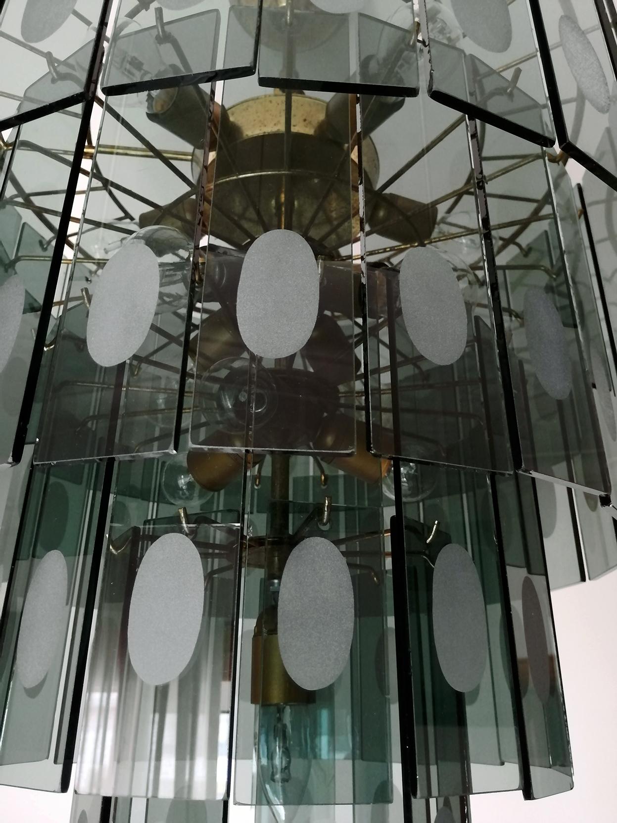 Impressive Italian Murano Chandelier by Gino Vistosi to Fontana Art Smoked Glass For Sale 2
