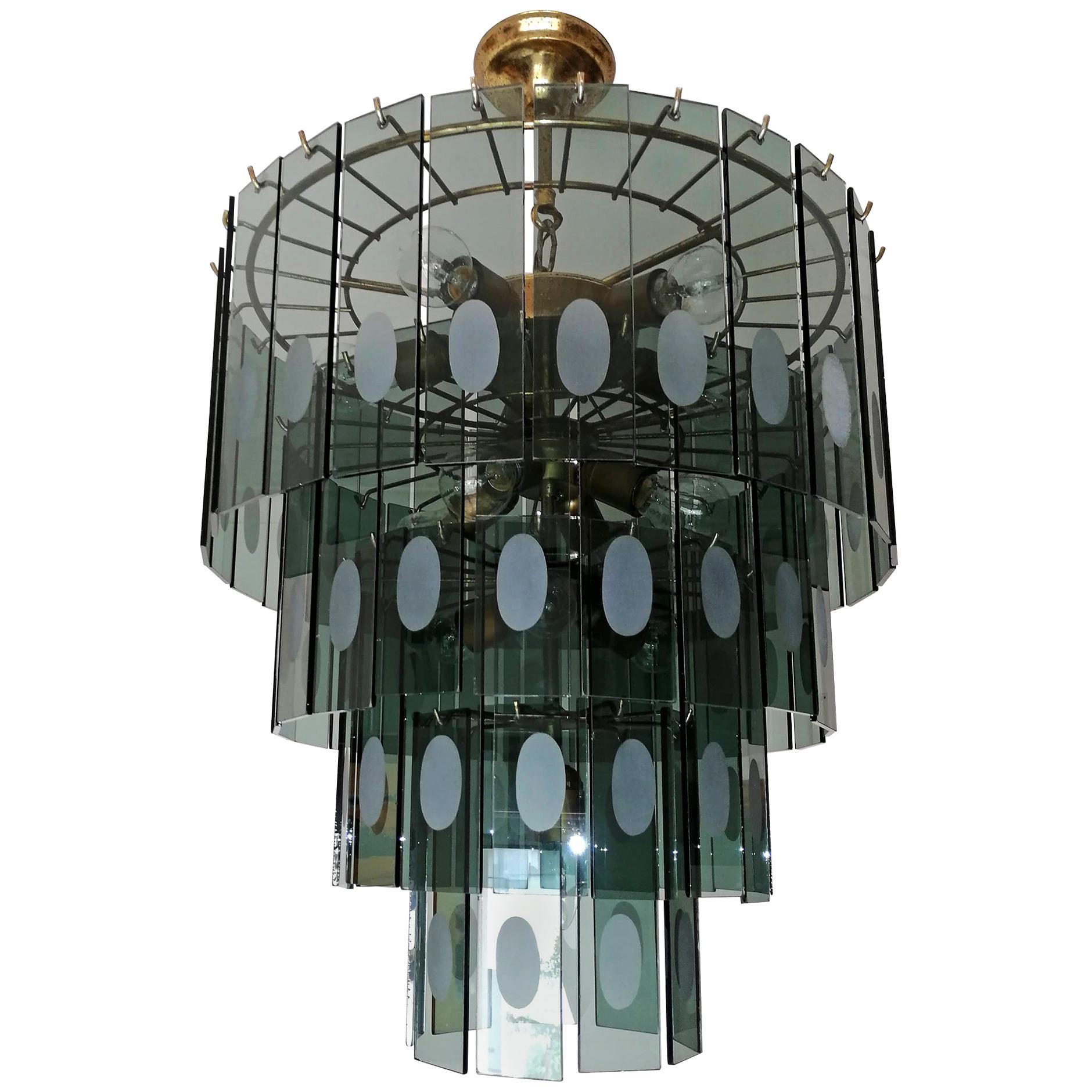 Large Italian Max Ingrand Fontana Art Style Smoked Glass 13-Light Chandelier