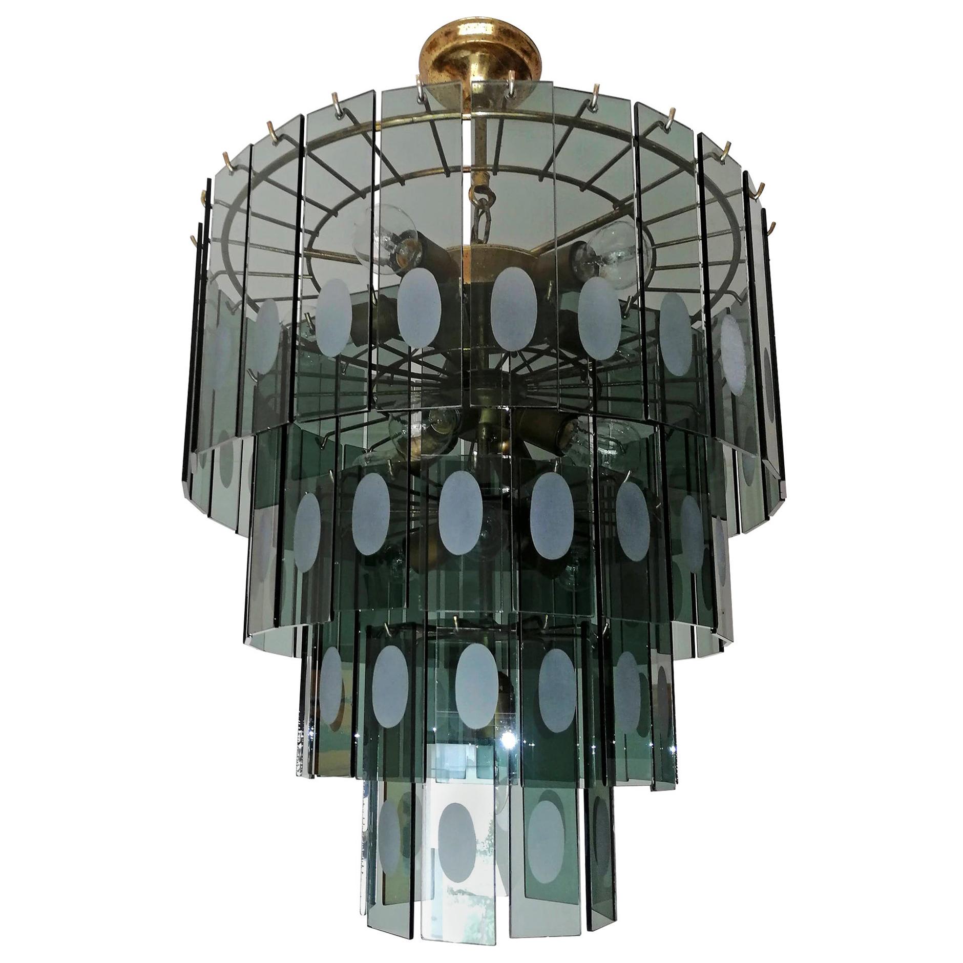 Large Italian Max Ingrand Fontana Art Style Smoked Glass 13-Light Chandelier For Sale