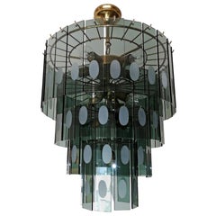 Vintage Large Italian Max Ingrand Fontana Art Style Smoked Glass 13-Light Chandelier