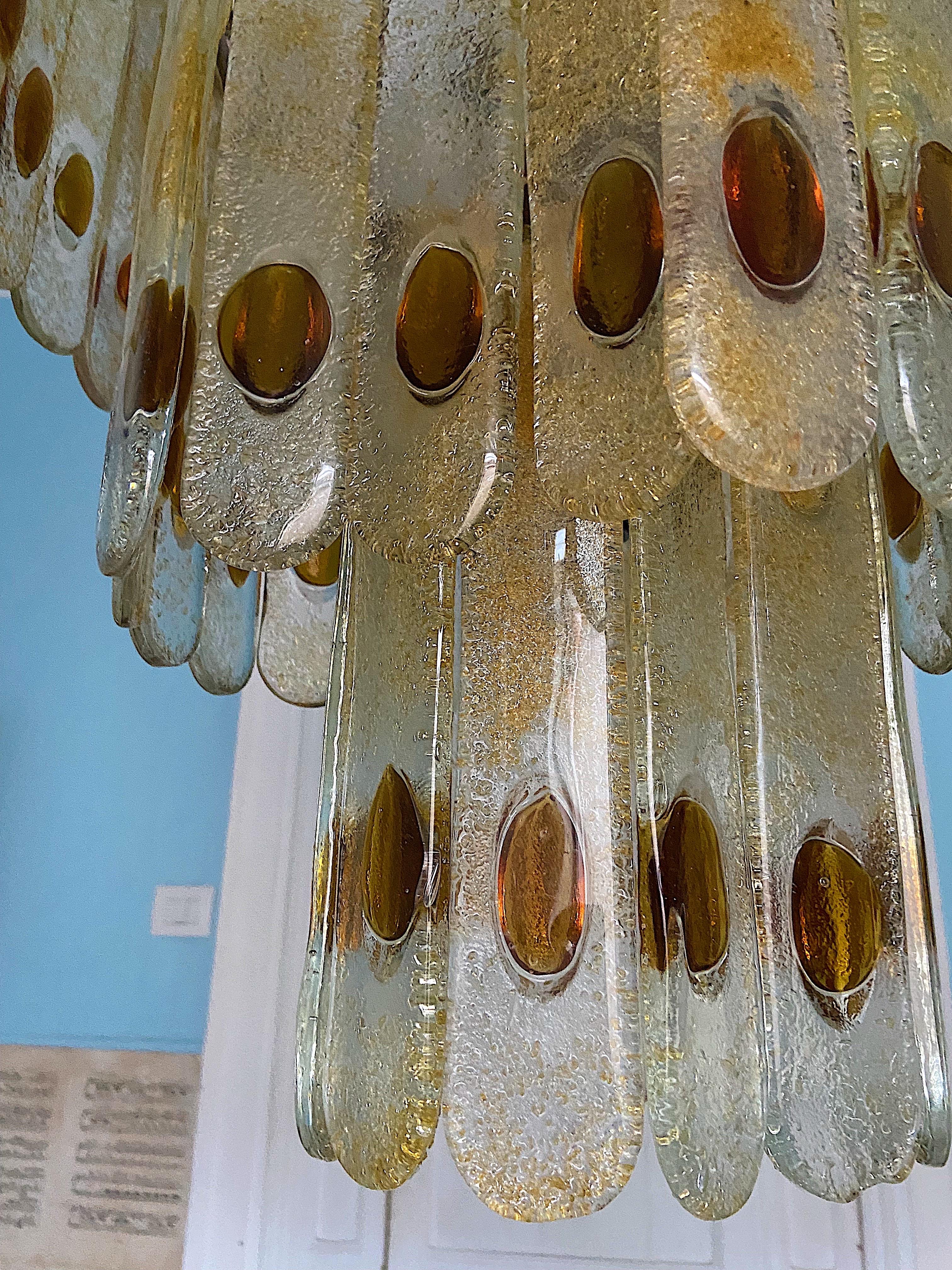 20th Century Large Italian Mazzega Murano Chandelier in Amber and Clear Glass, 1970s For Sale