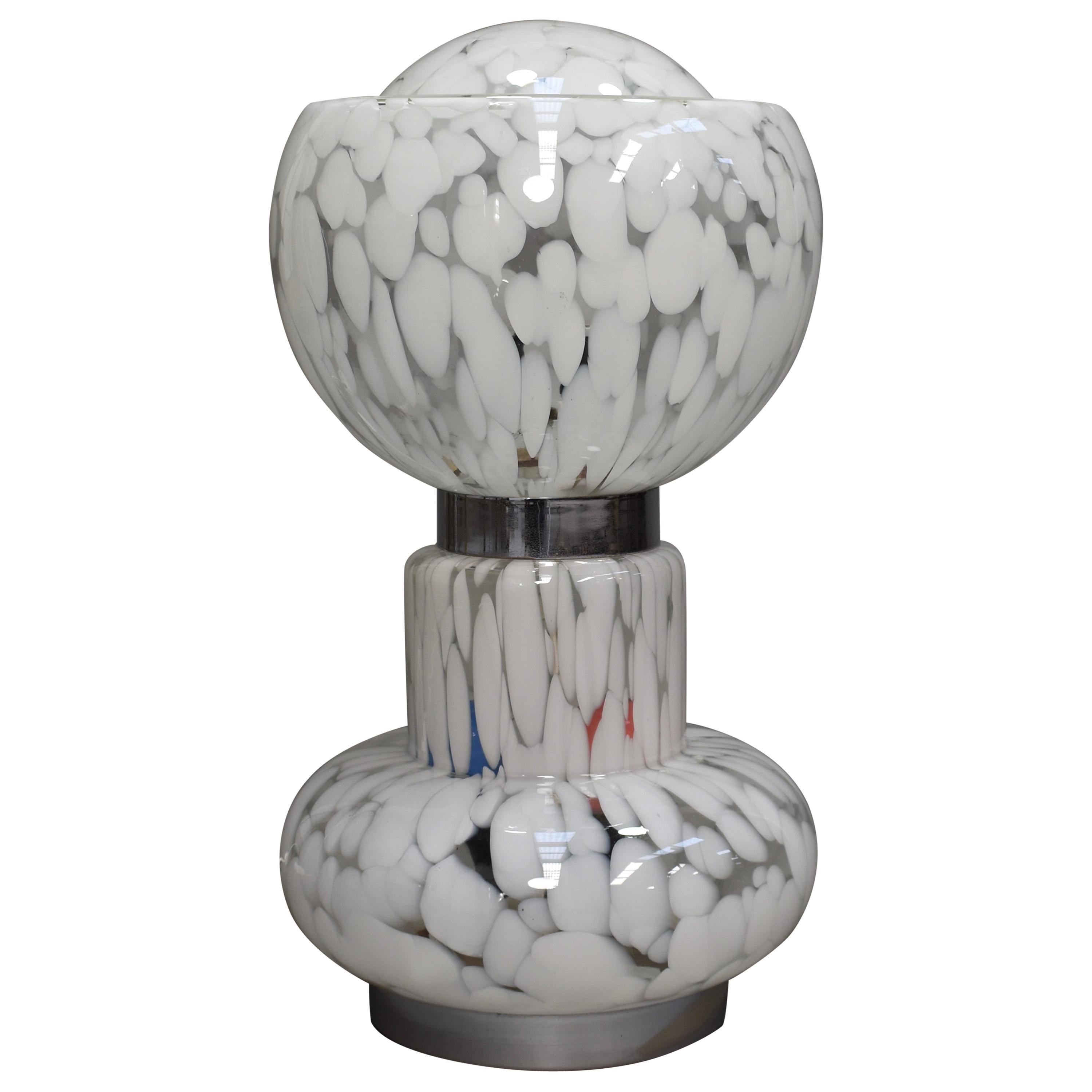 Large Italian Mazzega Table Lamp in Murano Glass and Chrome, circa 1970