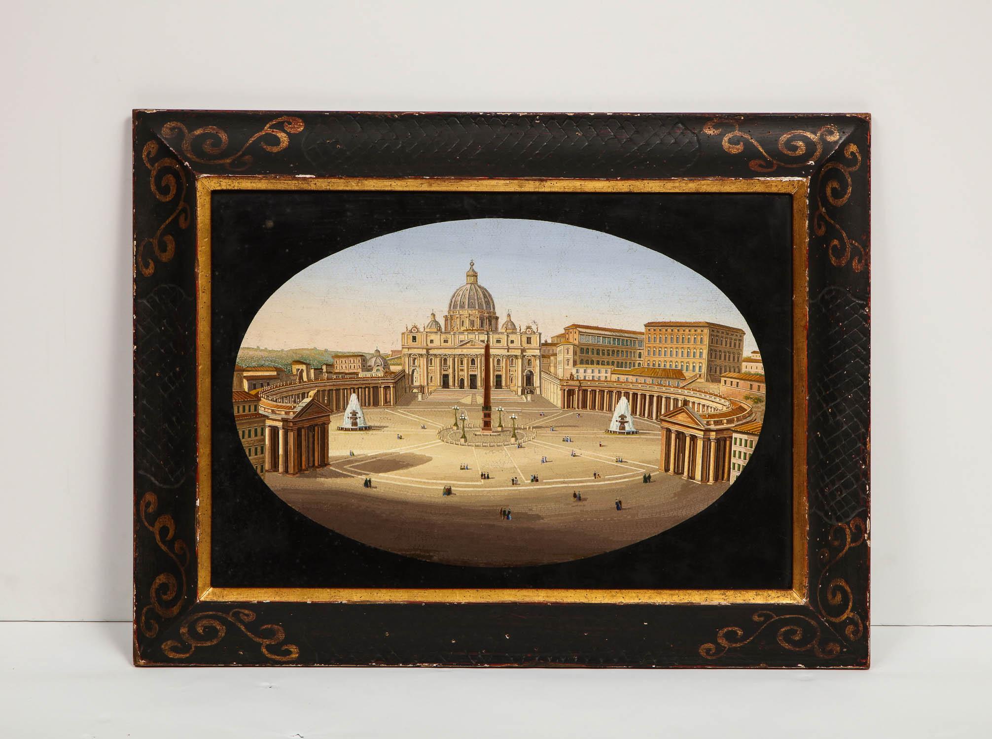 Large Italian Micromosaic Plaque of St. Peter’s Basilica, Venice, circa 1860, in original frame.

Possibly made by the Vatican Mosaic Studio.

Very dine quality and detail. Very good condition.

Measures: Mosaic slate: 22