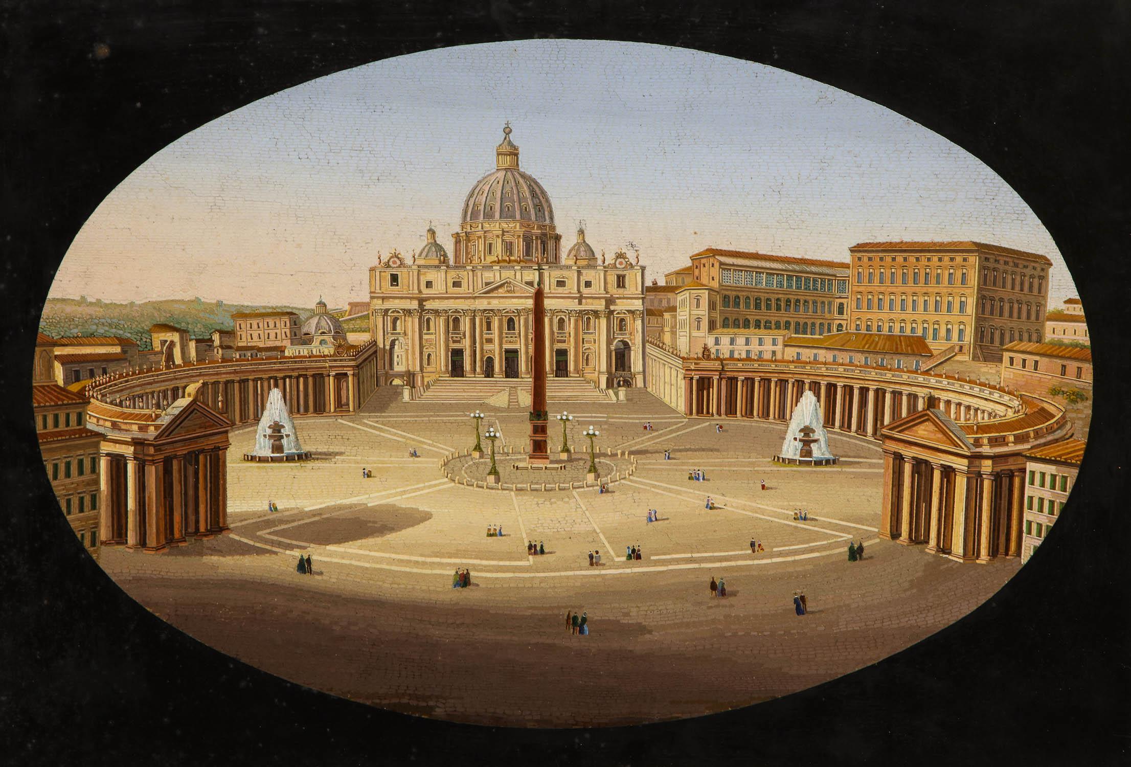 Grand Tour Large Italian Micromosaic Plaque of St. Peter’s Basilica, Venice, circa 1860