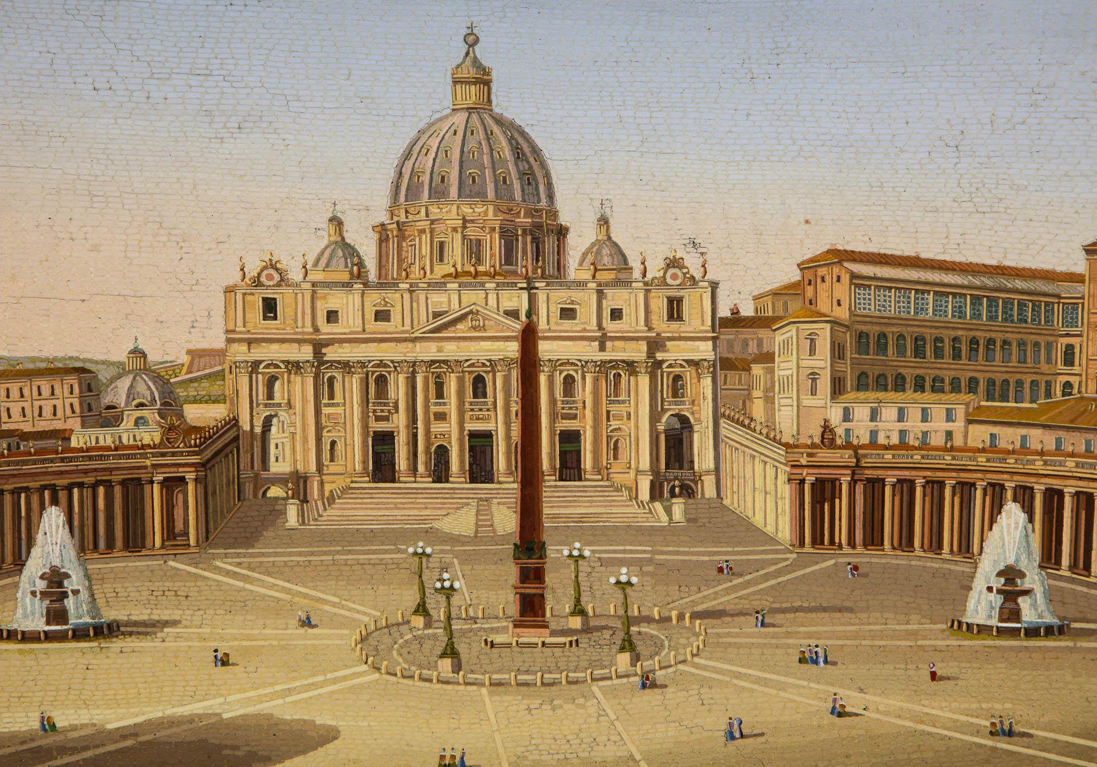 19th Century Large Italian Micromosaic Plaque of St. Peter’s Basilica, Venice, circa 1860