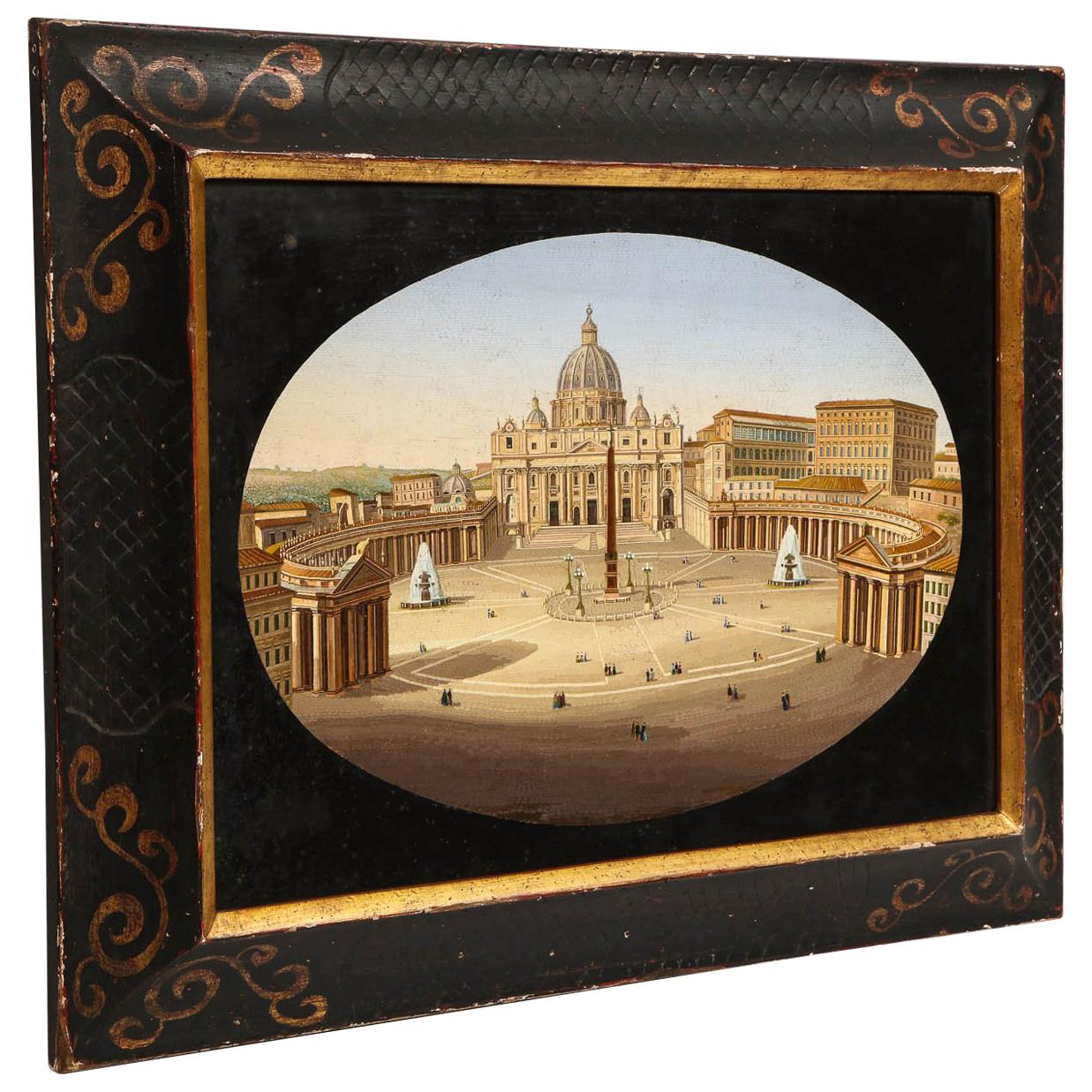 Large Italian Micromosaic Plaque of St. Peter’s Basilica, Venice, circa 1860