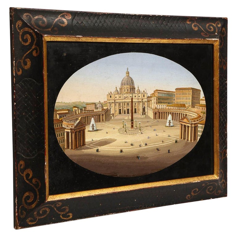 Large Italian Micromosaic Plaque of St. Peter’s Basilica, Rome, circa 1860