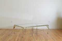 Large Italian Midcentury "ArteLegno" Brass and Glass Coffee Table