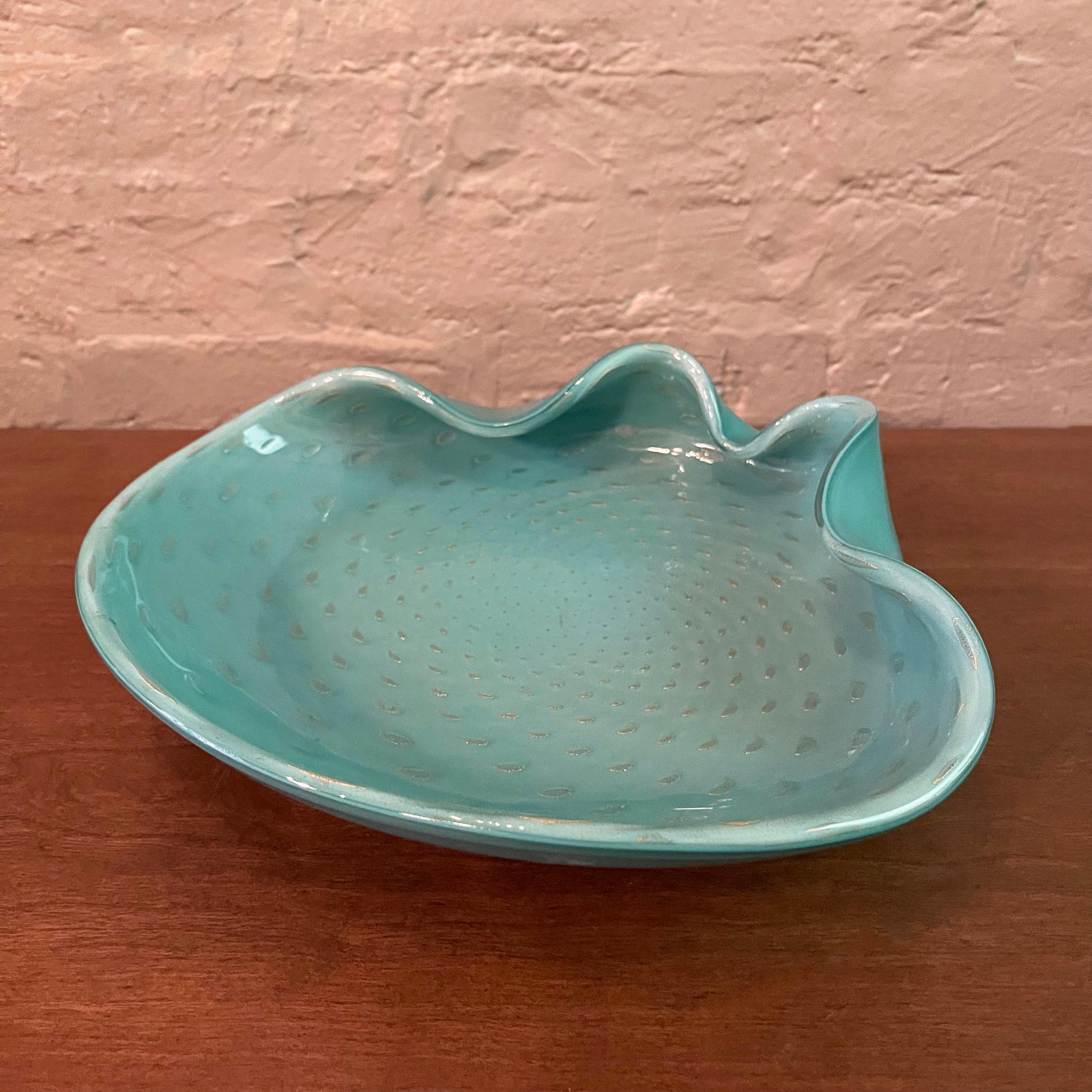 Mid-Century Modern Large Italian Mid-Century Blue Murano Glass Clamshell Dish For Sale