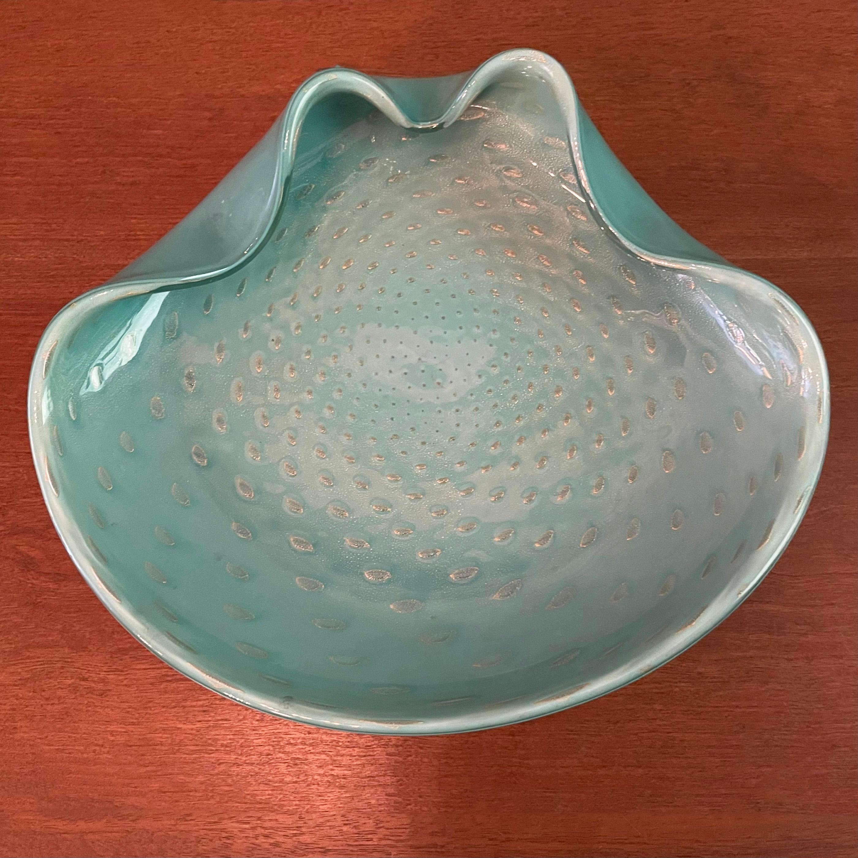 20th Century Large Italian Mid-Century Blue Murano Glass Clamshell Dish For Sale