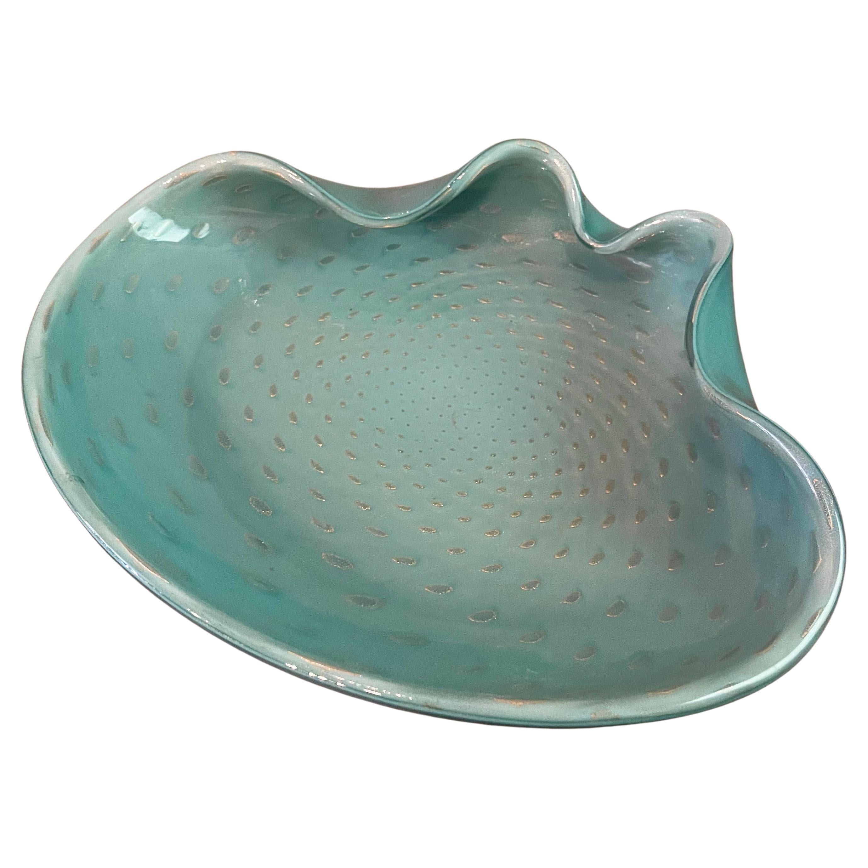 Large Italian Mid-Century Blue Murano Glass Clamshell Dish For Sale