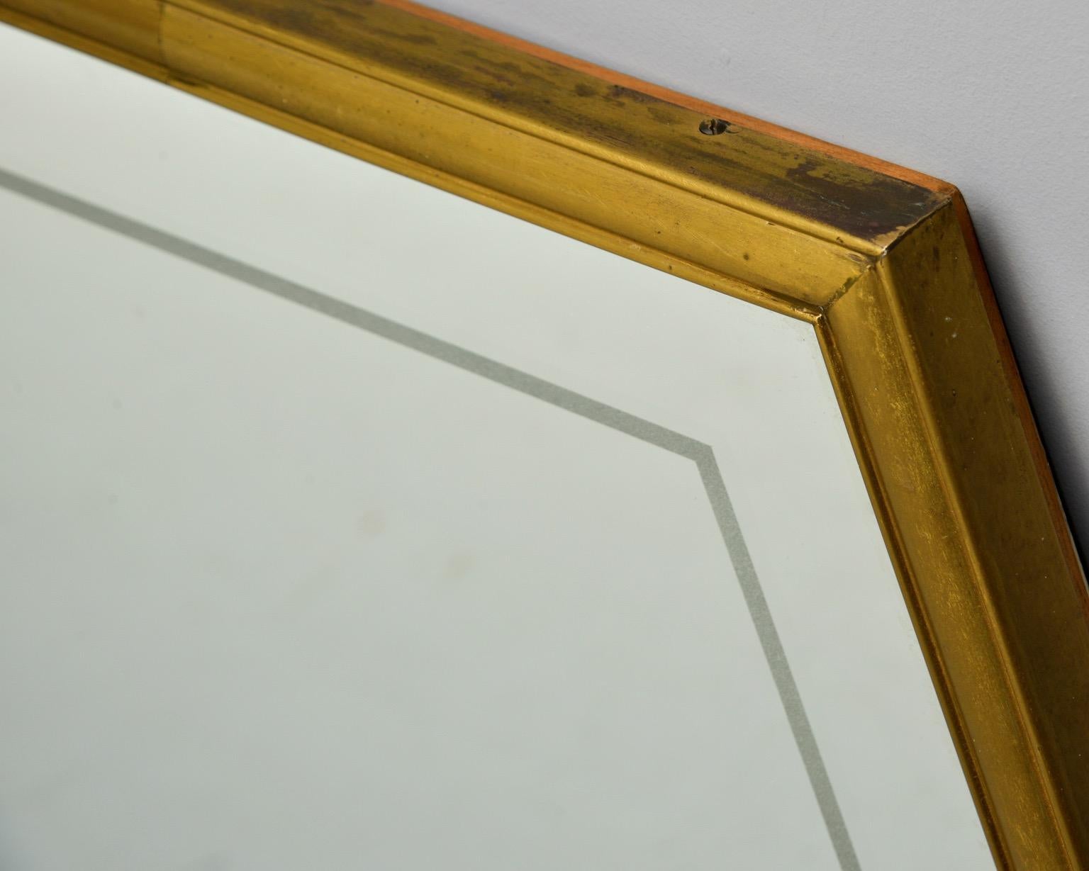 Mid-Century Modern Large Italian Mid Century Brass Framed Mirror