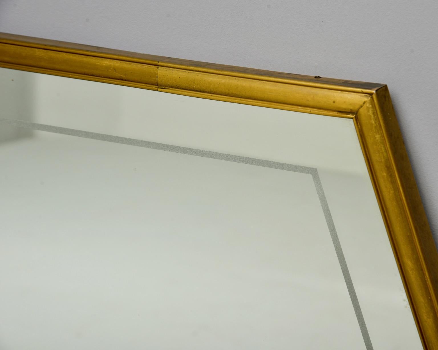 20th Century Large Italian Mid Century Brass Framed Mirror
